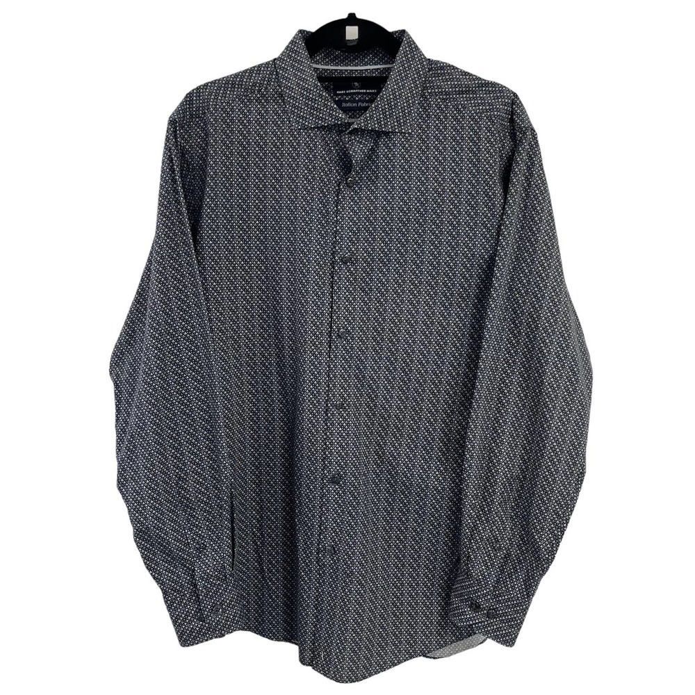 Hart Schaffner Marx Mens Grey Navy Printed Long Sleeve Button Down Large